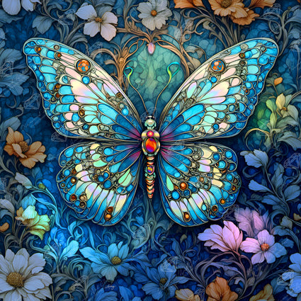Diamond Painting Crystal Blue Butterfly 27.6" x 27.6" (69.9cm x 69.9cm) / Square With 77 Colors Including 4 ABs and 4 Fairy Dust Diamonds / 78,961