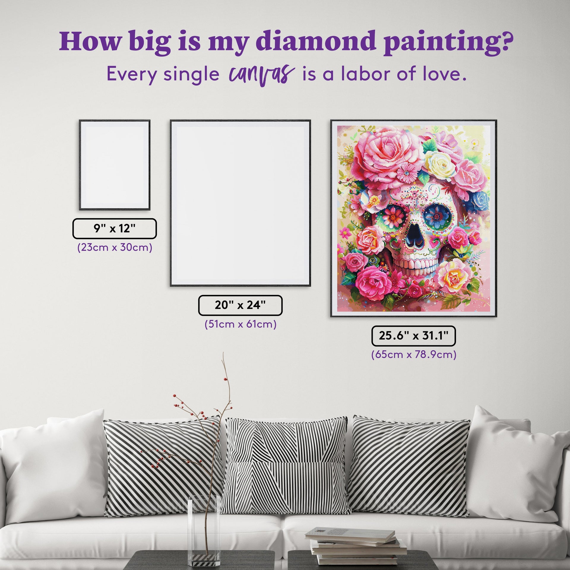 Diamond Painting Crystal Skull 25.6" x 31.1" (65cm x 78.9cm) / Square with 94 Colors including 3 ABs and 2 Fairy Dust Diamonds / 82,737