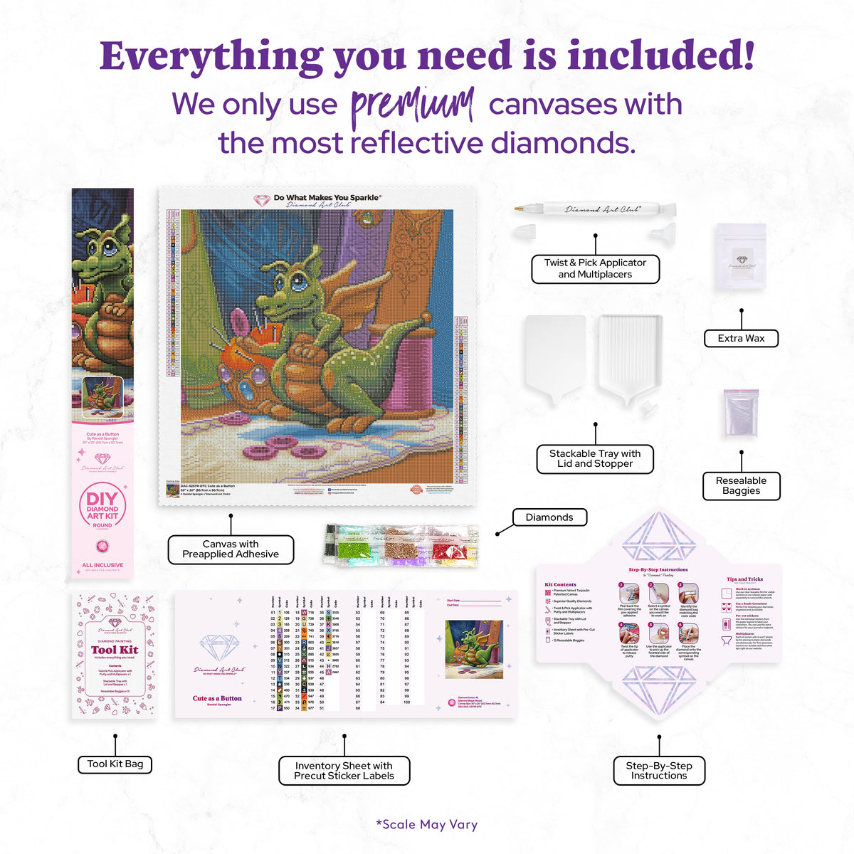 Diamond Painting Cute as a Button 20" x 20" (50.7cm x 50.7cm) / Round with 45 Colors including 2 ABs and 2 Fairy Dust Diamonds / 32,761