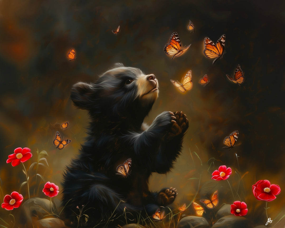 Bear Meets Butterflies — original artwork by John Stewart