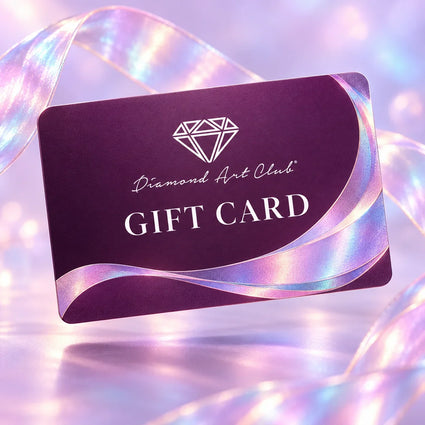 Diamond Art Club digital gift card in plum with an iridescent ribbon. No physical card is shipped.