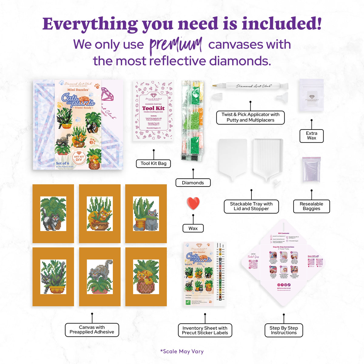 Diamond Painting DAC-MD-045 4" x 6" (10.2cm x 15.2cm) / Square With 33 Colors Including 4 ABs and 1 Electro Diamond and 5 Iridescent Diamonds and 23 Fairy Dust Diamonds / 14,400