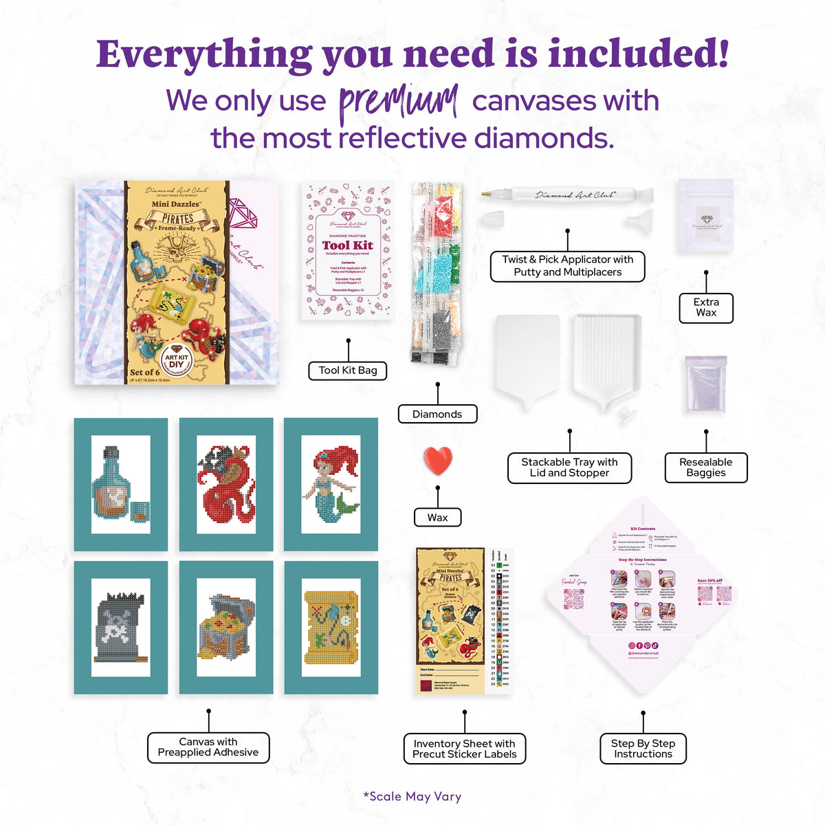 Diamond Painting DAC-MD-055 4" x 6" (10.2cm x 15.2cm) / Square With 21 Colors Including 2 Electro Diamond and 19 Fairy Dust Diamonds / 4,473