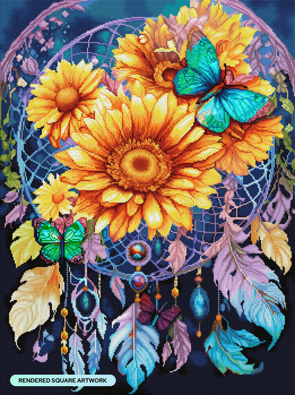 Diamond Painting Daisy Gems Dreamcatcher 25.6" x 34.3" (65cm x 86.9cm) / Square With 68 Colors Including 2 ABs and 3 Fairy Dust Diamonds / 91,089
