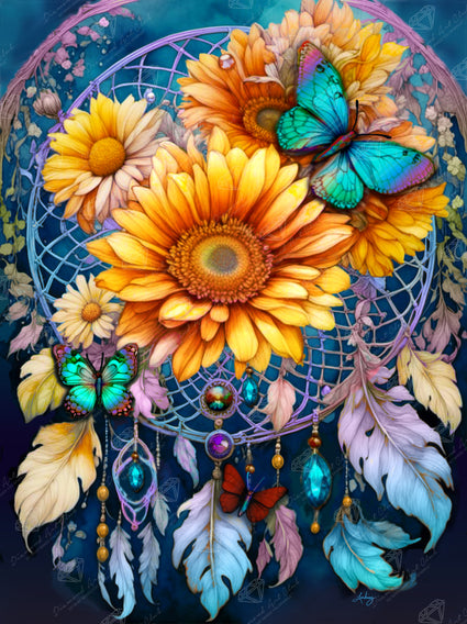 Diamond Painting Daisy Gems Dreamcatcher 25.6" x 34.3" (65cm x 86.9cm) / Square With 68 Colors Including 2 ABs and 3 Fairy Dust Diamonds / 91,089