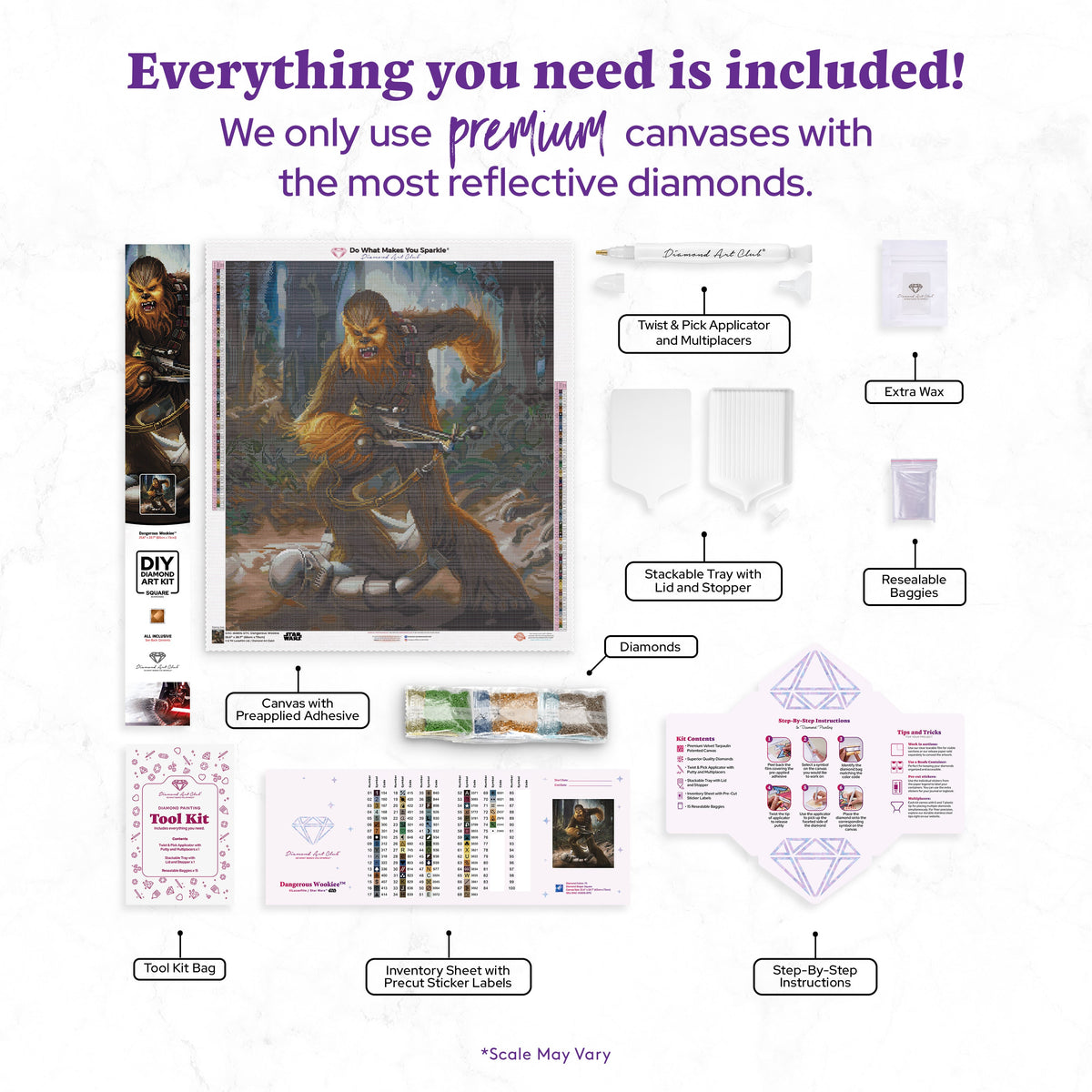 Diamond Painting Dangerous Wookiee 25.6" x 28.7" (65cm x 73cm) / Square with 75 Colors including 1 AB and 4 Fairy Dust Diamonds / 76,473