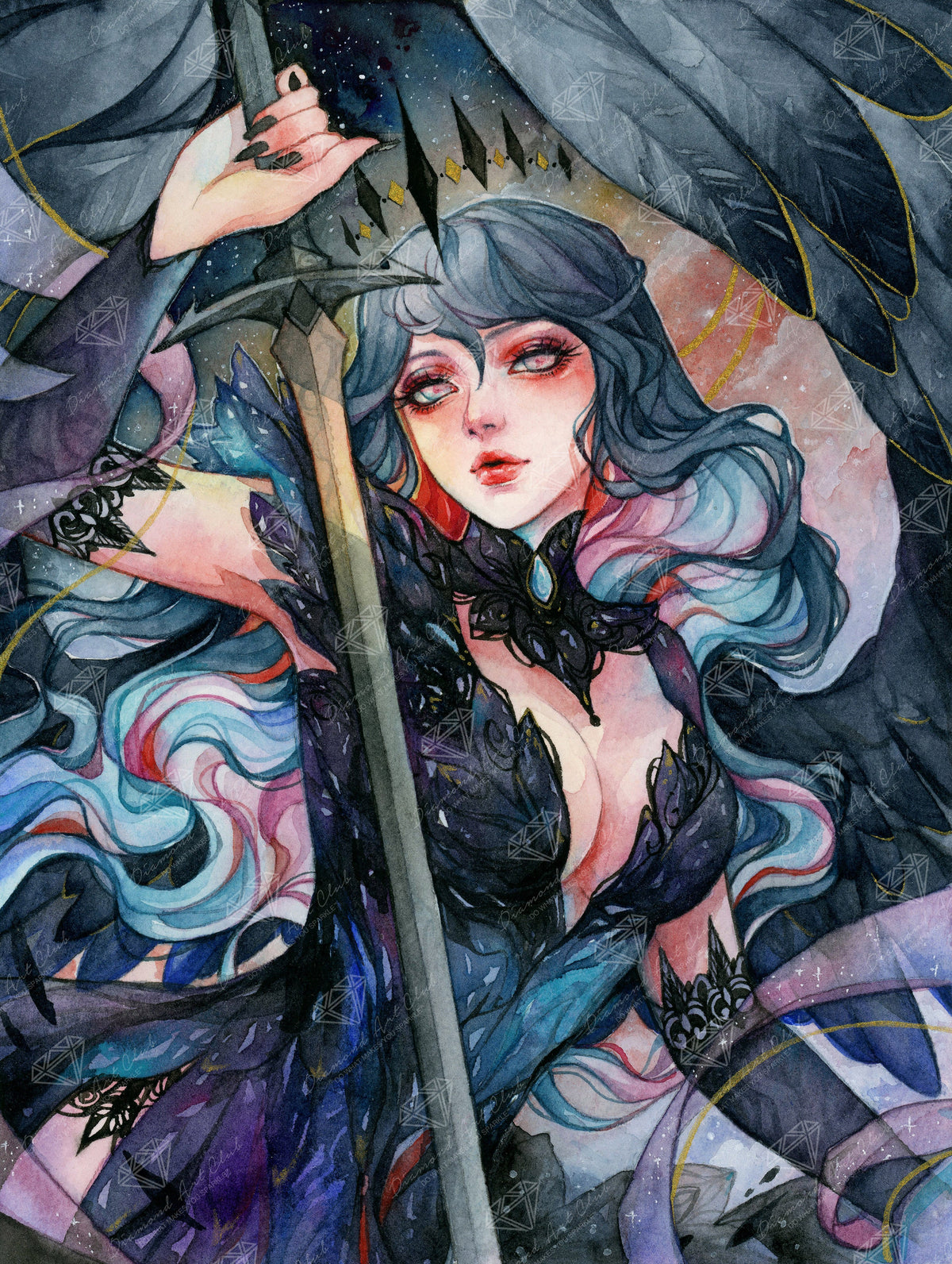 Diamond Painting Dark Lilith 19.8" x 26.3" (50.3cm x 66.7cm) / Square with 62 Colors including 1 AB and 1 Electro Diamond and 1 Iridescent Diamond and 1 Frosted Diamond and 2 Fairy Dust Diamonds / 54,136