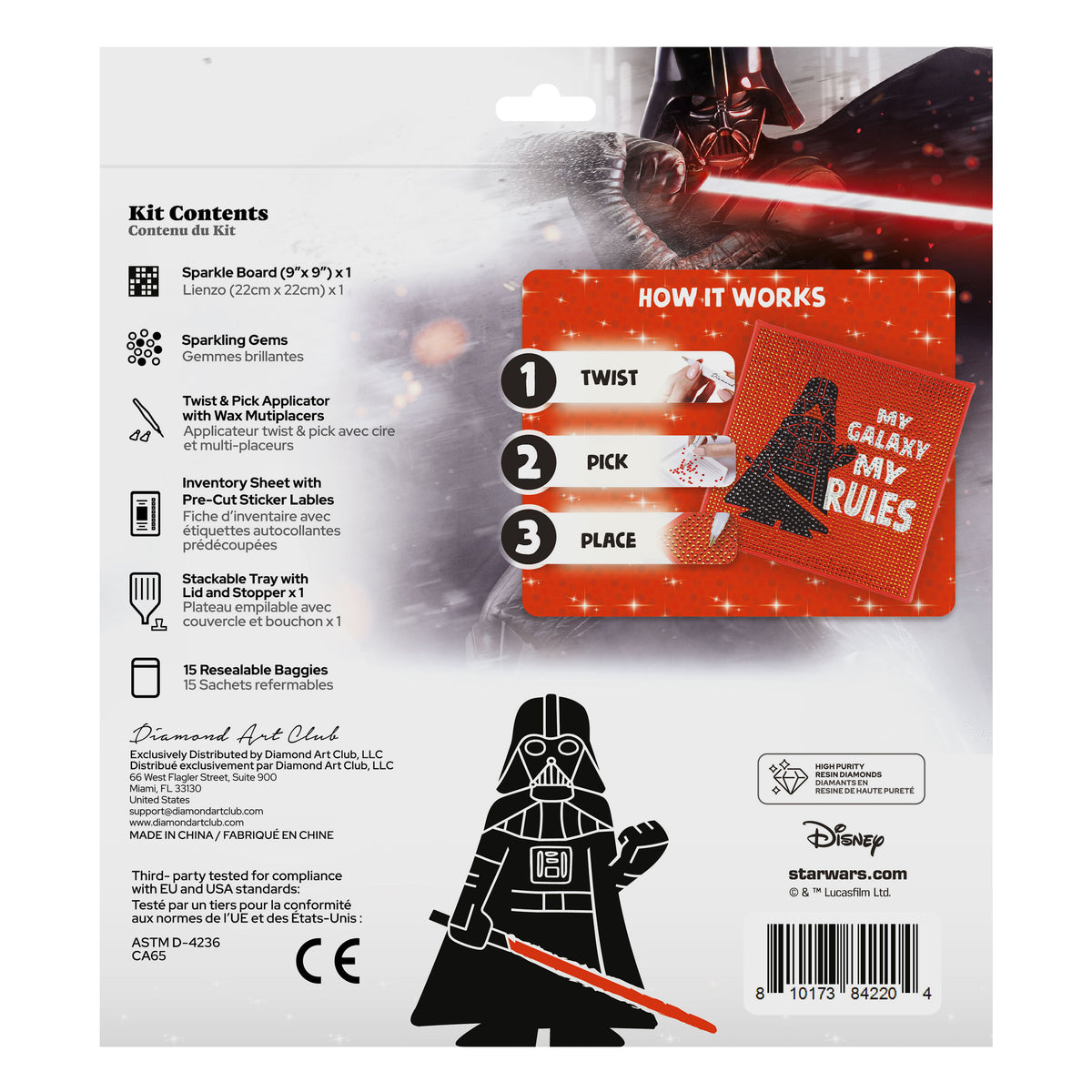 Diamond Painting Dark Side Rules (Darth Vader) - Easy Gem™ Sparkle Boards 9" x 9" (22cm x 22cm) / Round with 3 Colors including 3 Iridescent Diamonds / 2,435