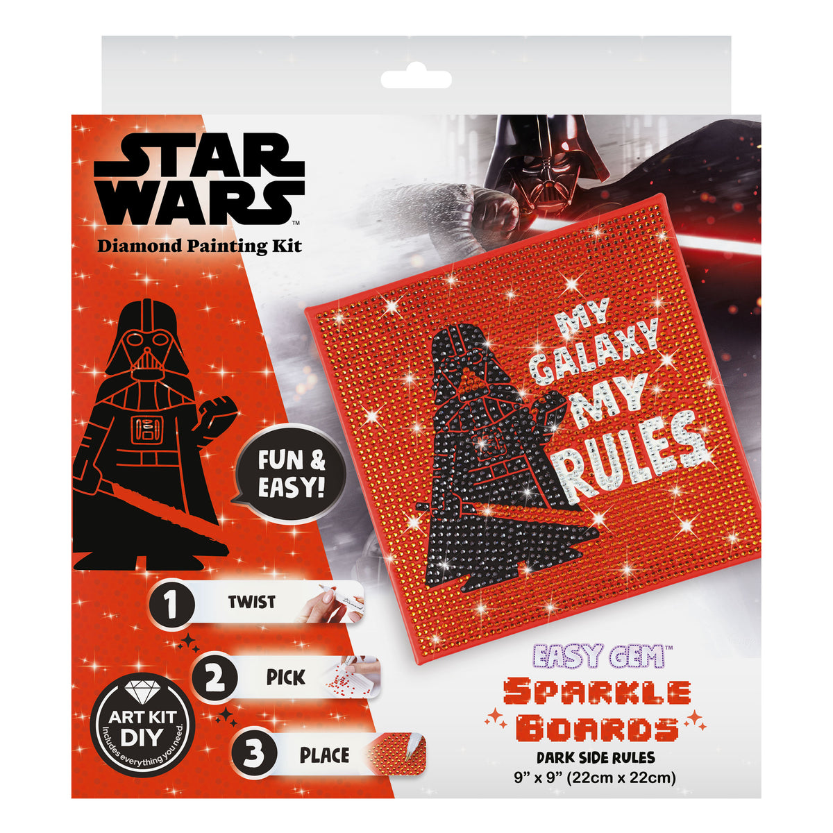 Diamond Painting Dark Side Rules (Darth Vader) - Easy Gem™ Sparkle Boards 9" x 9" (22cm x 22cm) / Round with 3 Colors including 3 Iridescent Diamonds / 2,435