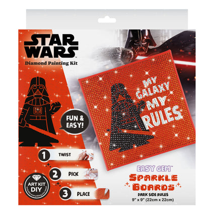 Diamond Painting Dark Side Rules (Darth Vader) - Easy Gem™ Sparkle Boards 9" x 9" (22cm x 22cm) / Round with 3 Colors including 3 Iridescent Diamonds / 2,435