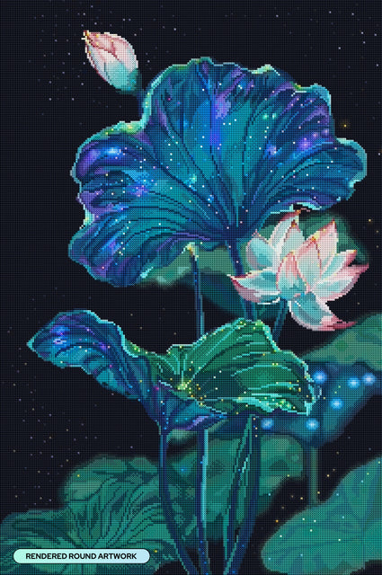 Diamond Painting Dark Sky Lotus 22" x 33" (55.6cm x 83.7cm) / Round with 49 Colors including 2 ABs and 1 Iridescent Diamond and 3 Fairy Dust Diamonds / 61,408
