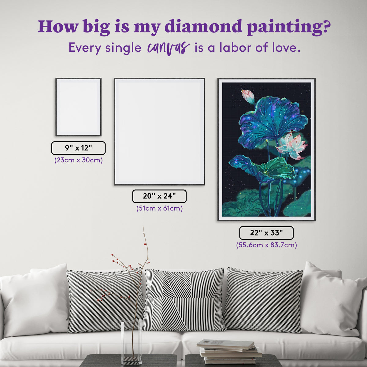 Diamond Painting Dark Sky Lotus 22" x 33" (55.6cm x 83.7cm) / Round with 49 Colors including 2 ABs and 1 Iridescent Diamond and 3 Fairy Dust Diamonds / 61,408