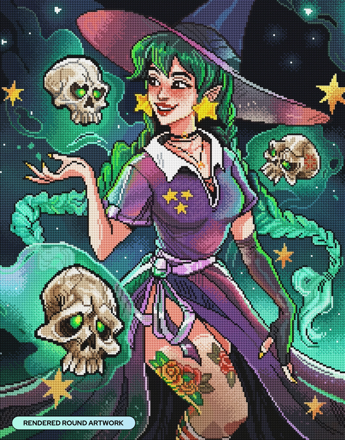 Diamond Painting Dark Witch 22" x 28" (55.6cm x 70.7cm) / Round with 99 Colors including 2 ABs and 2 Iridescent Diamonds and 6 Fairy Dust Diamonds / 51,914