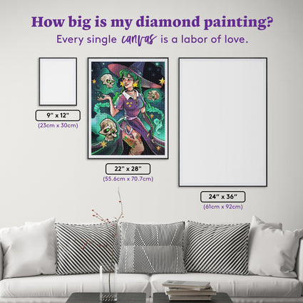 Diamond Painting Dark Witch 22" x 28" (55.6cm x 70.7cm) / Round with 99 Colors including 2 ABs and 2 Iridescent Diamonds and 6 Fairy Dust Diamonds / 51,914