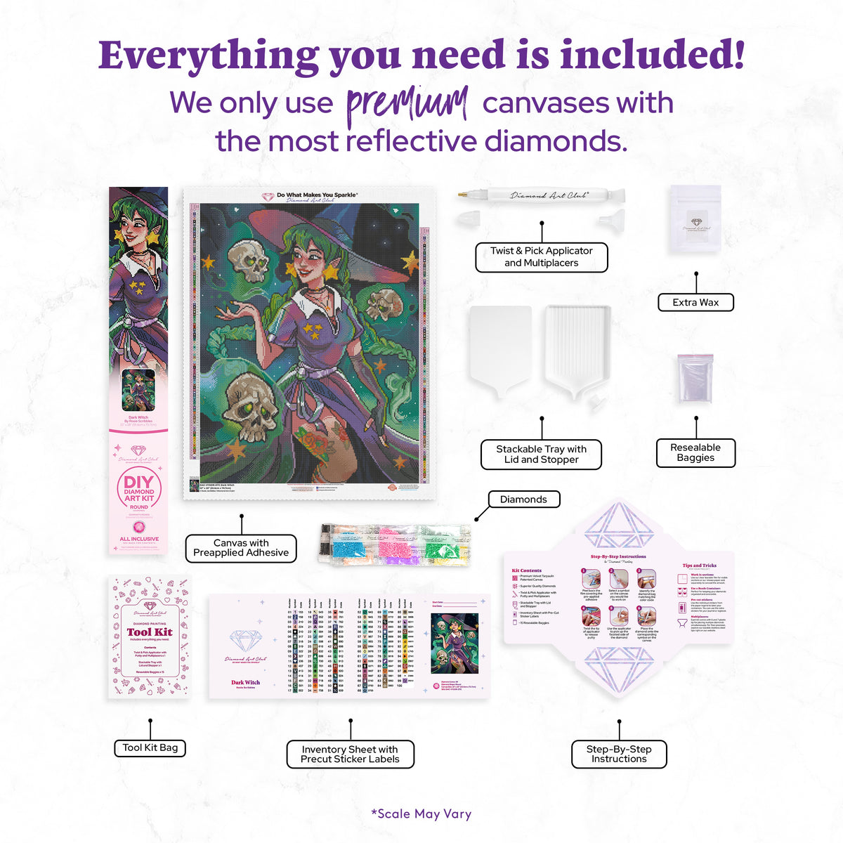 Diamond Painting Dark Witch 22" x 28" (55.6cm x 70.7cm) / Round with 99 Colors including 2 ABs and 2 Iridescent Diamonds and 6 Fairy Dust Diamonds / 51,914