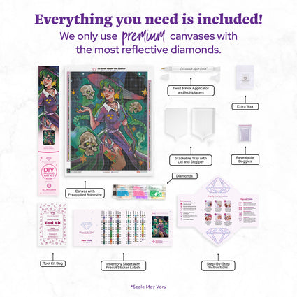 Diamond Painting Dark Witch 22" x 28" (55.6cm x 70.7cm) / Round with 99 Colors including 2 ABs and 2 Iridescent Diamonds and 6 Fairy Dust Diamonds / 51,914