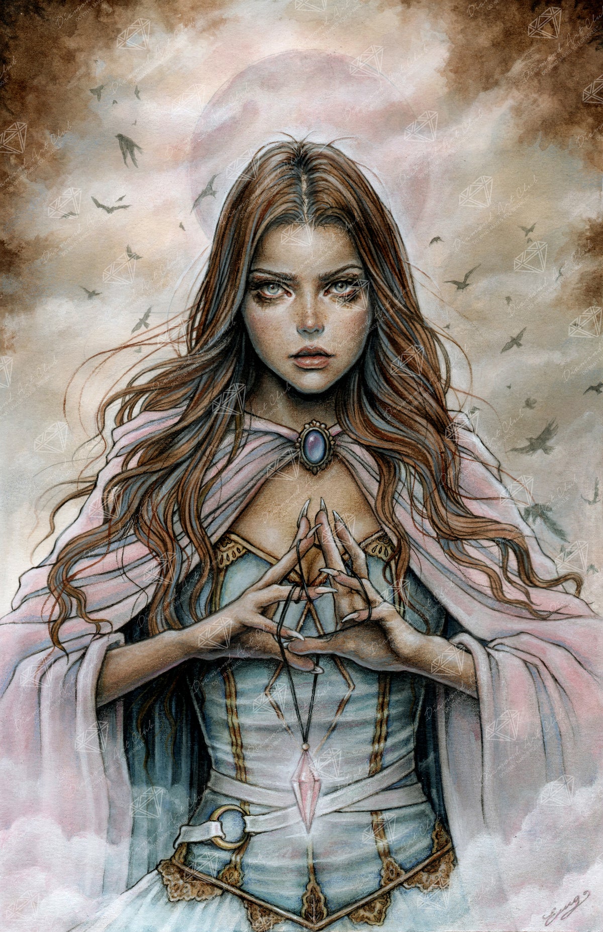 Diamond Painting Dawn Invocation 22" x 34" (55.6cm x 85.9cm) / Round with 52 Colors including 1 Iridescent Diamond and 4 Fairy Dust Diamonds / 63,024