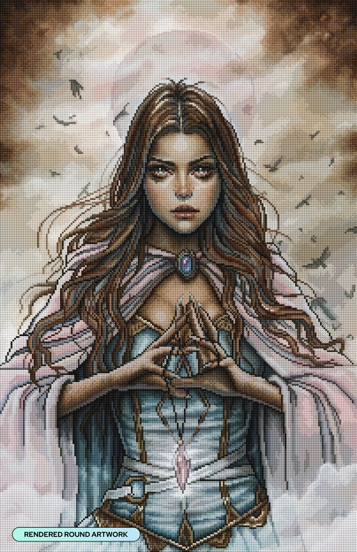 Diamond Painting Dawn Invocation 22" x 34" (55.6cm x 85.9cm) / Round with 52 Colors including 1 Iridescent Diamond and 4 Fairy Dust Diamonds / 63,024