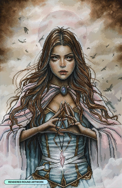 Diamond Painting Dawn Invocation 22" x 34" (55.6cm x 85.9cm) / Round with 52 Colors including 1 Iridescent Diamond and 4 Fairy Dust Diamonds / 63,024