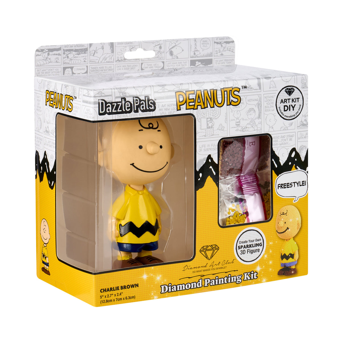 Diamond Painting Dazzle Pals™ - Charlie Brown™ 5" x 2.7" x 2.4" (12.8cm x 7cm x 6.3cm) / Round with 5 Colors / 3,540