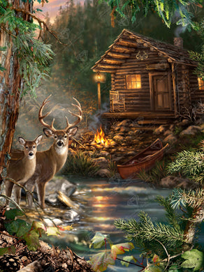 Diamond Painting Deer Creek Cabin 25.6" x 34.3" (65cm x 87cm) / Square with 56 Colors including 3 ABs and 3 Fairy Dust Diamonds / 91,089