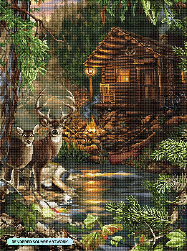 Diamond Painting Deer Creek Cabin 25.6" x 34.3" (65cm x 87cm) / Square with 56 Colors including 3 ABs and 3 Fairy Dust Diamonds / 91,089