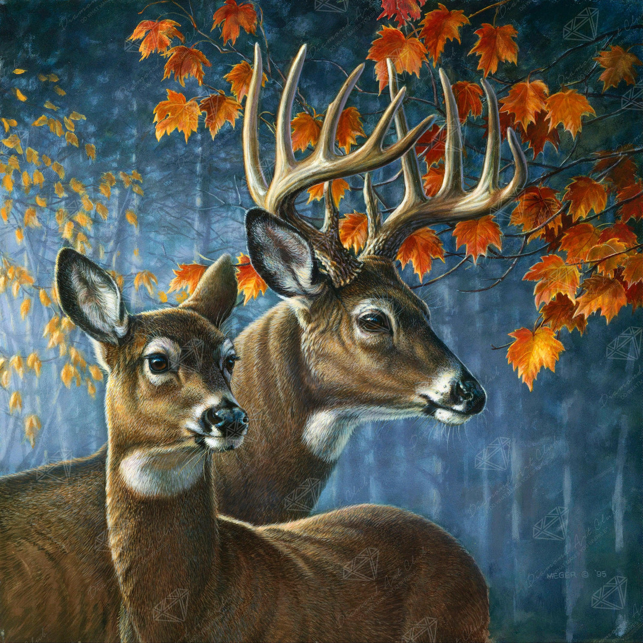 Diamond Painting Deer Pair 22" x 22" (55.8cm x 55.8cm) / Square with 30 Colors including 1 ABs and 2 Fairy Dust Diamonds / 50,176