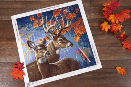 Diamond Painting Deer Pair 22" x 22" (55.8cm x 55.8cm) / Square with 30 Colors including 1 ABs and 2 Fairy Dust Diamonds / 50,176