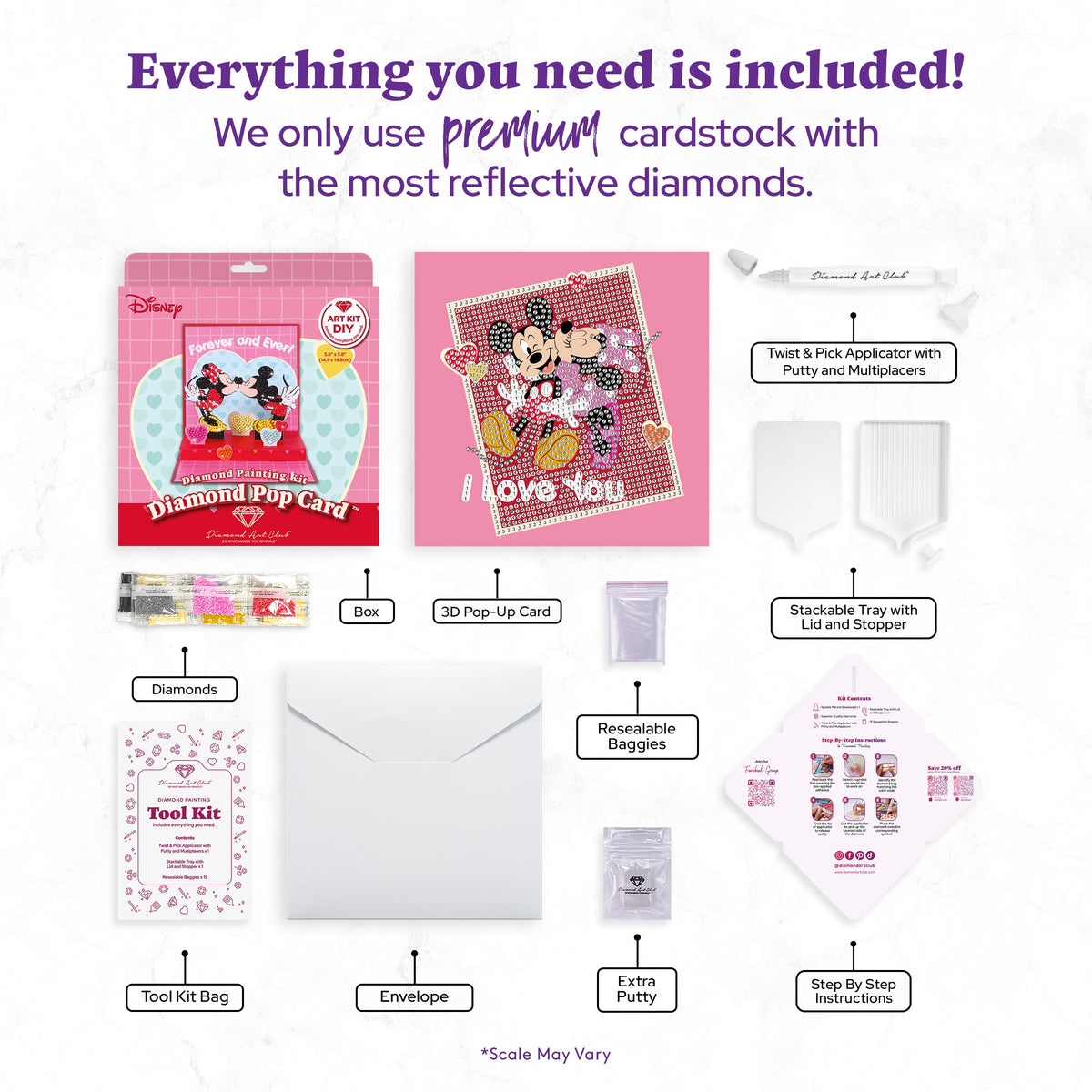 Diamond Painting Diamond Pop Card™ - Mickey™ & Minnie™ 5.8" x 5.8" (14.9cm x 14.9cm) / Round with 14 Colors / 2,143
