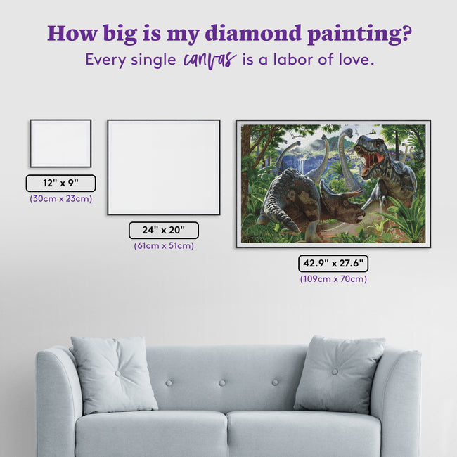 Diamond Painting Dinosaur Battle 42.9" x 27.6" (109cm x 70cm) / Square with 70 Colors including 2 ABs and 2 Fairy Dust Diamonds / 122,797