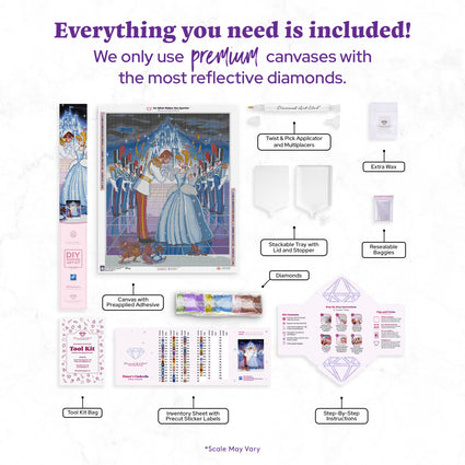 Diamond Painting Disney's Cinderella 27.6" x 33.9" (69.9cm x 85.6cm) / Square with 66 Colors including 1 AB and 3 Fairy Dust Diamonds / 96,664