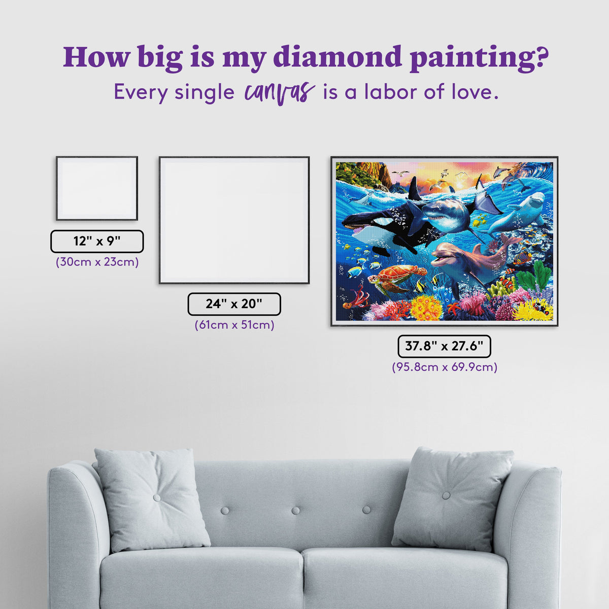 Diamond Painting Diverse Underwater World 37.8" x 27.6" (95.8cm x 69.9cm) / Square with 87 Colors including 1 AB and 5 Fairy Dust Diamonds / 108,185