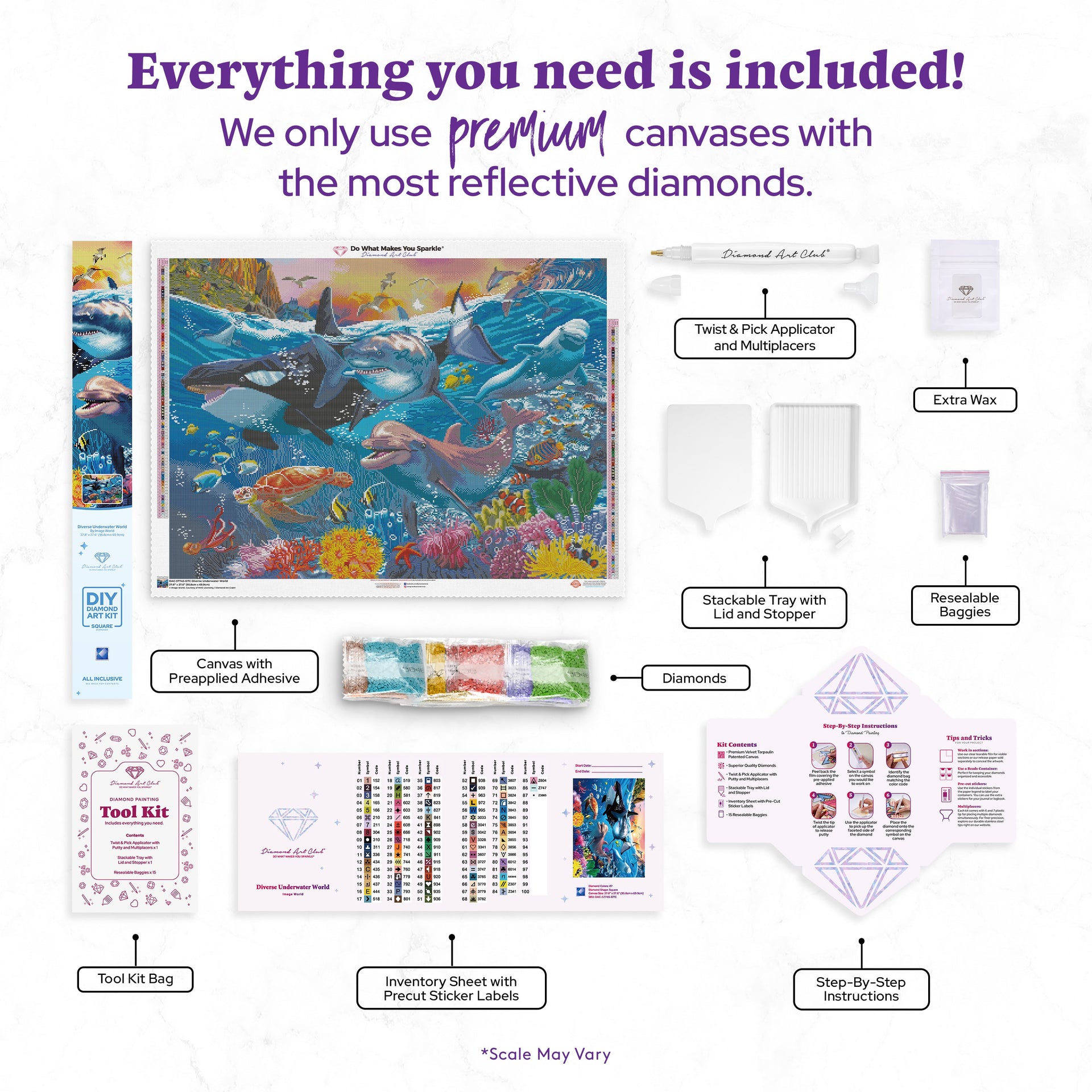 Diamond Painting Diverse Underwater World 37.8" x 27.6" (95.8cm x 69.9cm) / Square with 87 Colors including 1 AB and 5 Fairy Dust Diamonds / 108,185