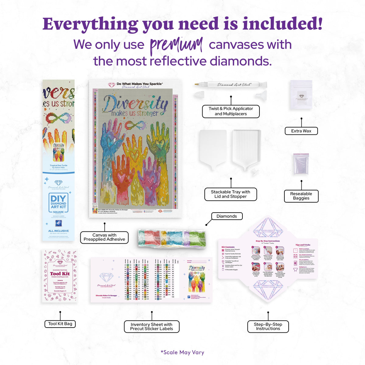 Diamond Painting Diversity Makes Us Stronger 13" x 21" (32.9cm x 53cm) / Square with 83 Colors including 5 ABs and 5 Fairy Dust Diamonds / 28,116