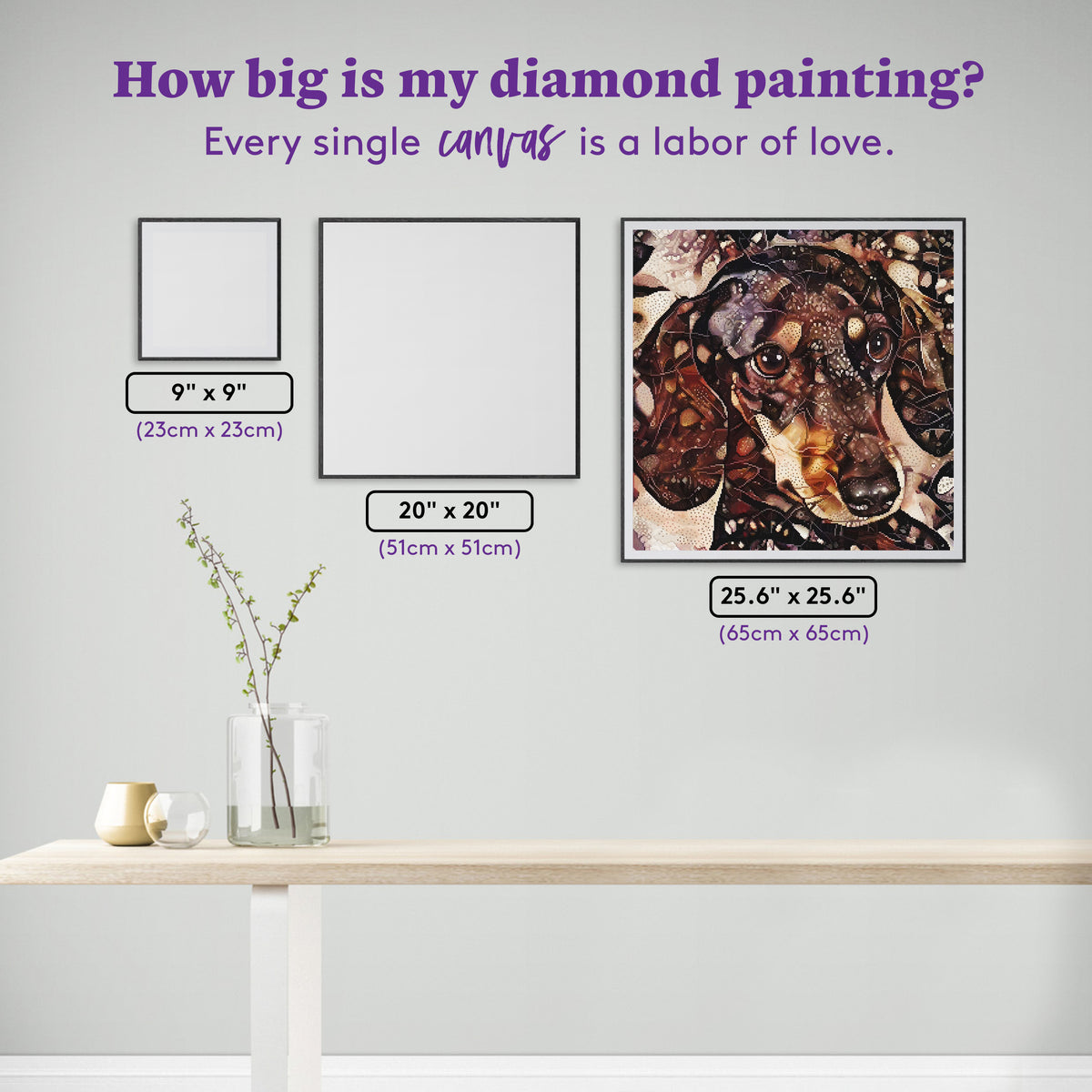 Diamond Painting Dolly the Dachshund 25.6" x 25.6" (65cm x 65cm) / Square with 78 Colors including 2 ABs and 4 Fairy Dust Diamonds / 68,121