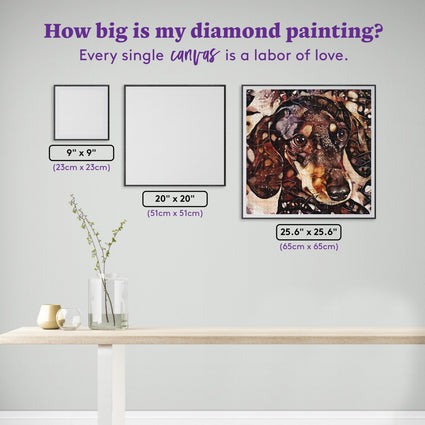 Diamond Painting Dolly the Dachshund 25.6" x 25.6" (65cm x 65cm) / Square with 78 Colors including 2 ABs and 4 Fairy Dust Diamonds / 68,121