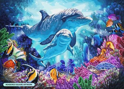 Diamond Painting Dolphin Guardian 38.6" x 27.6" (97.8cm x 69.9cm) / Square with 63 Colors including 4 ABs and 3 Fairy Dust Diamonds / 110,433