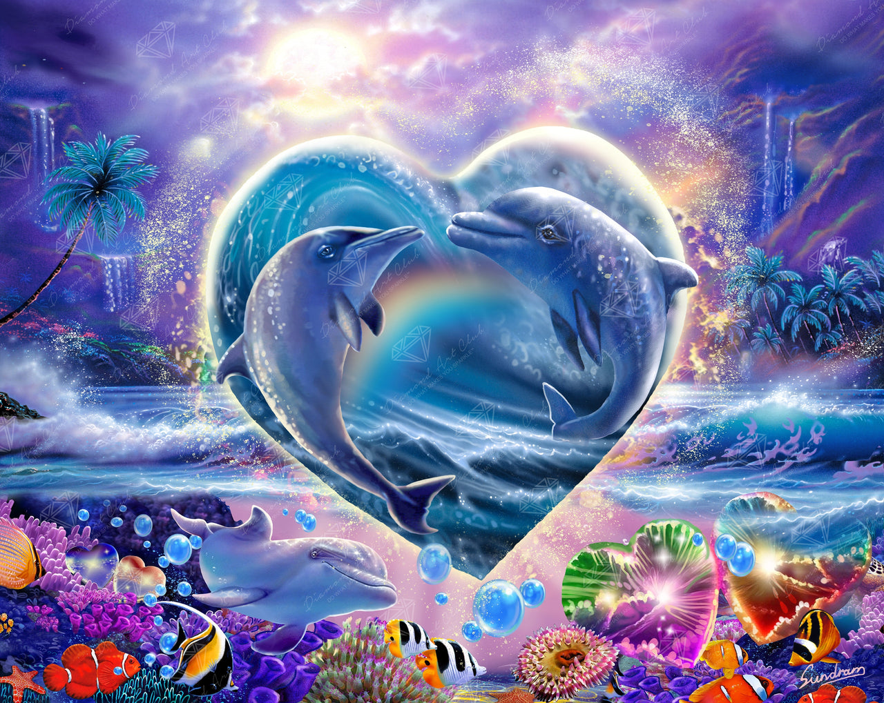 Diamond Painting Dolphins In Love 34.7" x 27.6" (88cm x 70cm) / Square with 67 Colors including 5 ABs and 2 Fairy Dust Diamonds / 99,193