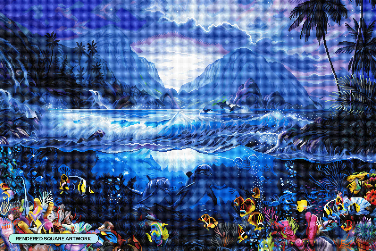Diamond Painting Dolphins Playground 41.3" x 27.6" (104.8cm x 69.9cm) / Square with 94 Colors including 3 ABs and 4 Fairy Dust Diamonds / 118,301