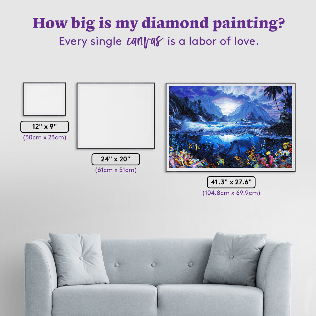 Diamond Painting Dolphins Playground 41.3" x 27.6" (104.8cm x 69.9cm) / Square with 94 Colors including 3 ABs and 4 Fairy Dust Diamonds / 118,301