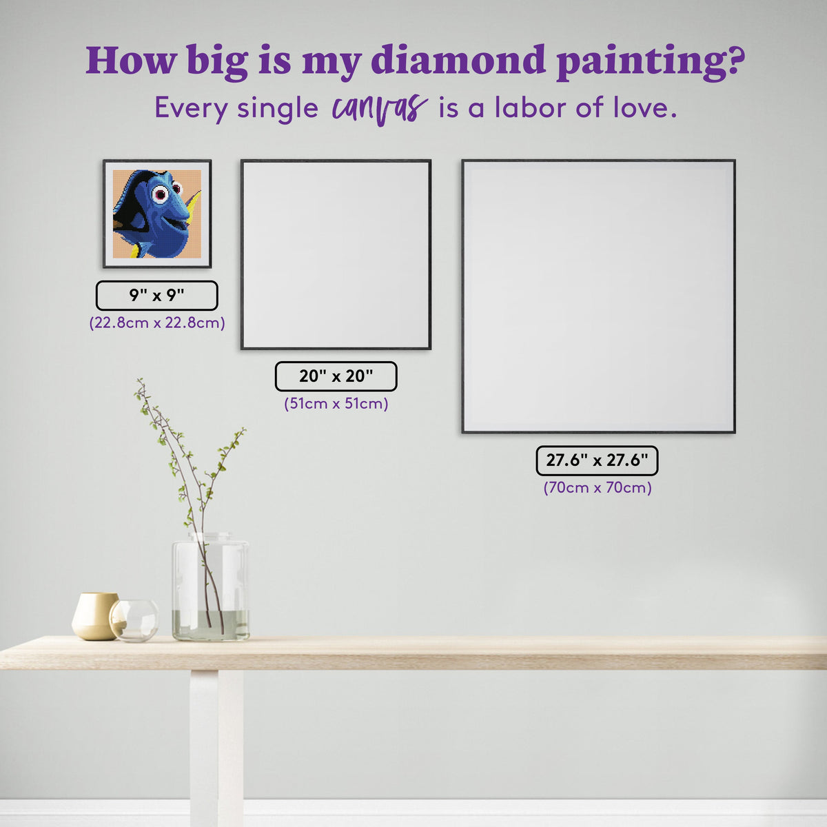 Diamond Painting Dory 9" x 9" (22.8cm x 22.8cm) / Round with 24 Colors including 2 ABs and 2 Fairy Dust Diamonds / 6,889