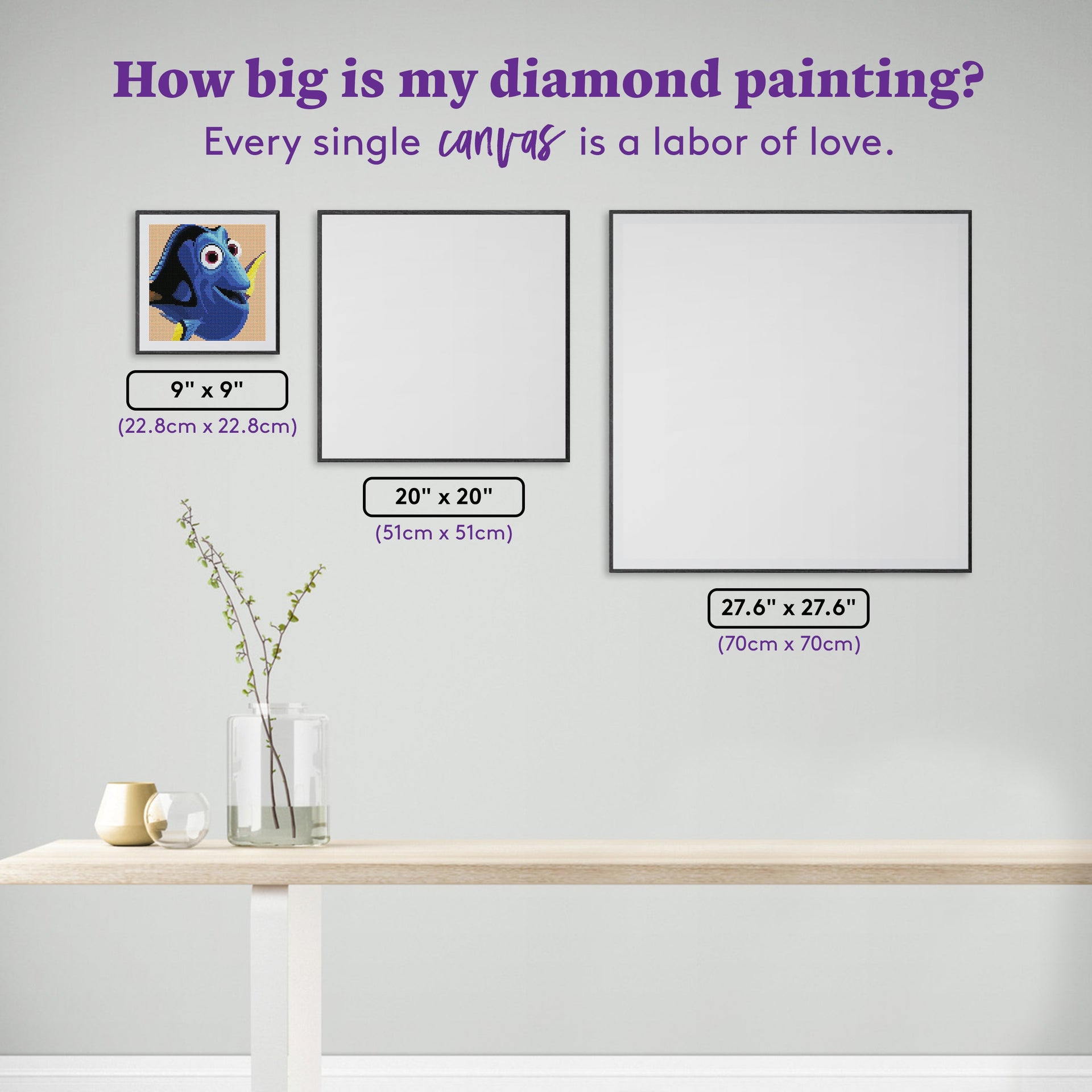 Diamond Painting Dory 9" x 9" (22.8cm x 22.8cm) / Round with 24 Colors including 2 ABs and 2 Fairy Dust Diamonds / 6,889