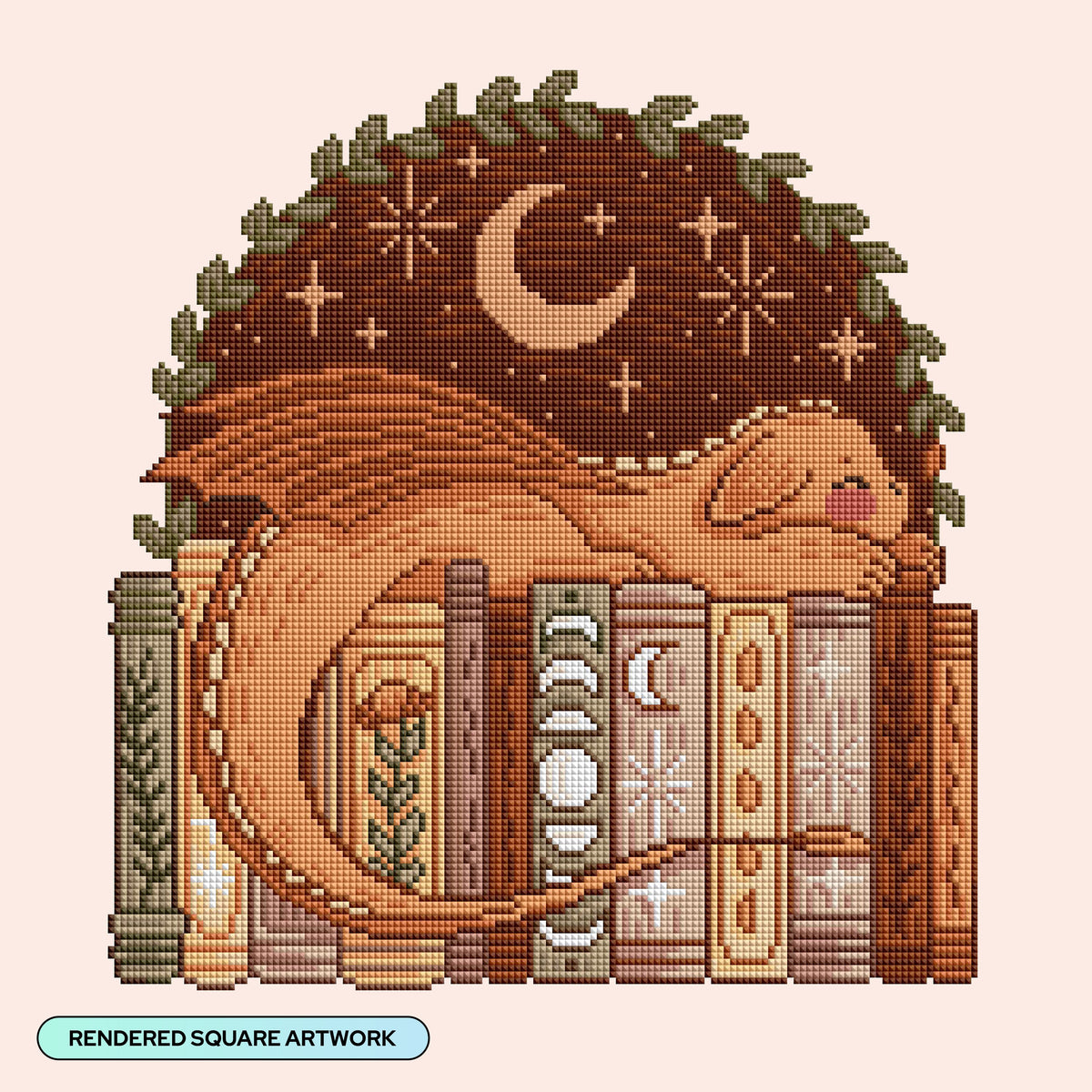 Diamond Painting Dragon and Books 17" x 17" (42.8cm x 42.8cm) / Square with 22 Colors including 1 AB and 1 Frosted Diamond and 4 Fairy Dust Diamonds / 16,725