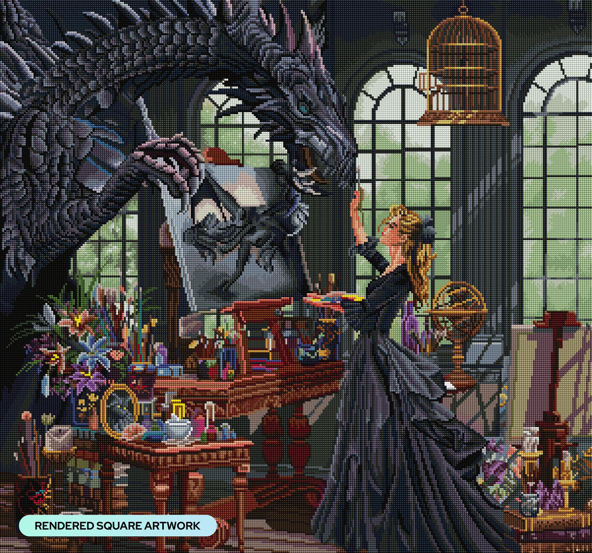 Diamond Painting Dragon Artist 29.5" x 27.6" (75cm x 70cm) / Square with 53 Colors including 3 ABs and 3 Fairy Dust Diamonds / 84,581