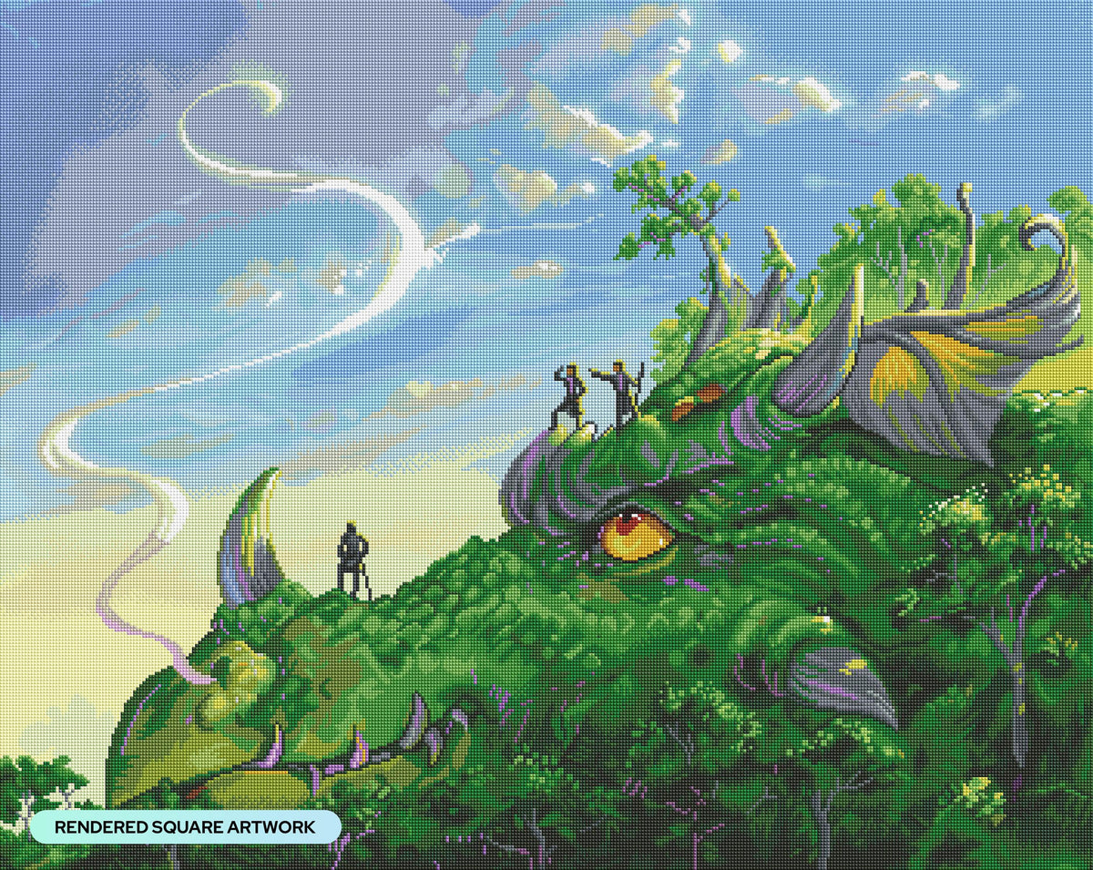 Diamond Painting Dragon Hill 34.7" x 27.6" (88cm x 70cm) / Square with 51 Colors including 3 ABs and 1 Fairy Dust Diamonds / 99,193