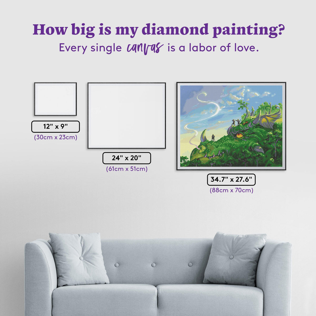 Diamond Painting Dragon Hill 34.7" x 27.6" (88cm x 70cm) / Square with 51 Colors including 3 ABs and 1 Fairy Dust Diamonds / 99,193