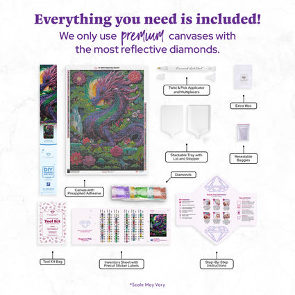 Diamond Painting Dragon in Pink 27.6" x 37.4" (69.9cm x 94.8cm) / Square with 99 Colors including 3 ABs and 6 Fairy Dust Diamonds / 107,061
