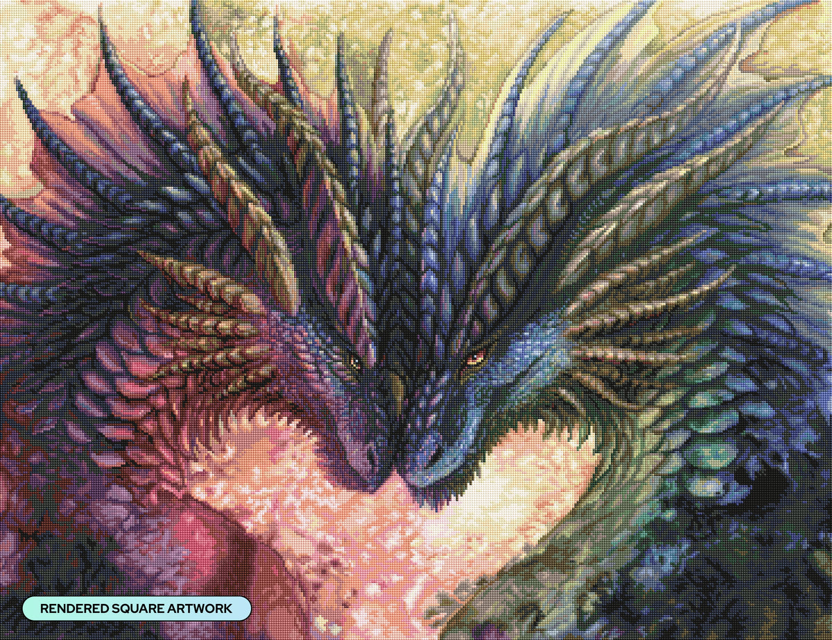 Diamond Painting Dragon Love 35.8" x 27.6" (90.9cm x 69.9cm) / Square with 61 Colors including 1 AB and 5 Fairy Dust Diamonds / 102,565