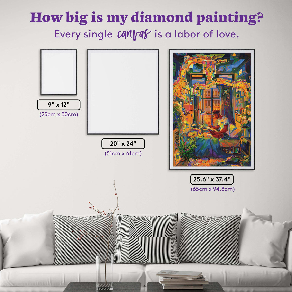 Diamond Painting Dragon Room 25.6" x 37.4" (65cm x 94.8cm) / Square with 99 Colors including 6 ABs and 2 Iridescent Diamonds and 19 Fairy Dust Diamonds / 99,441
