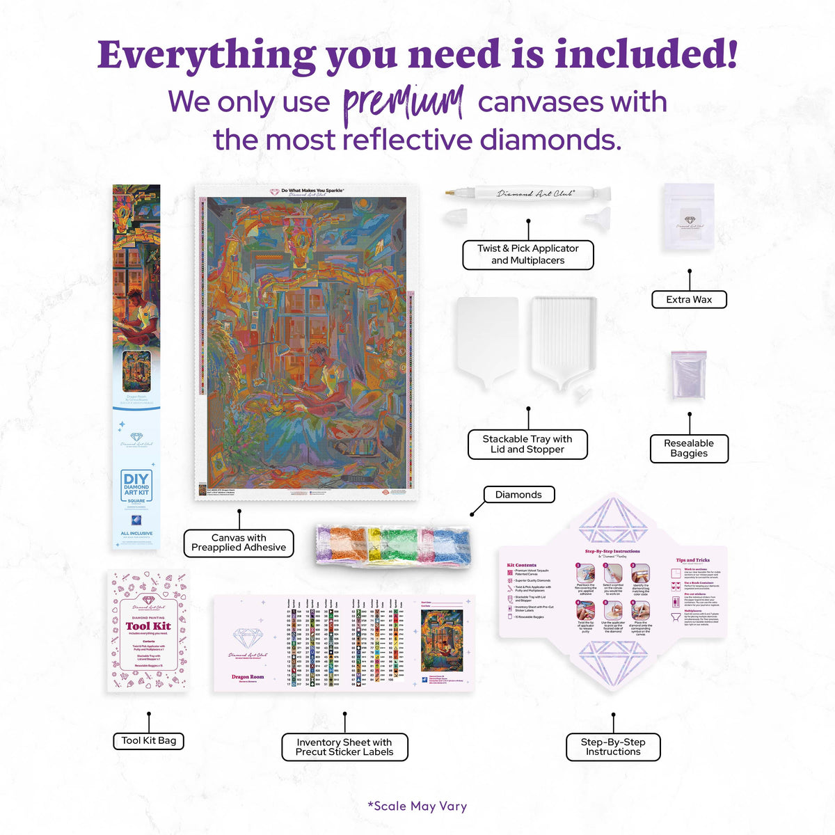 Diamond Painting Dragon Room 25.6" x 37.4" (65cm x 94.8cm) / Square with 99 Colors including 6 ABs and 2 Iridescent Diamonds and 19 Fairy Dust Diamonds / 99,441